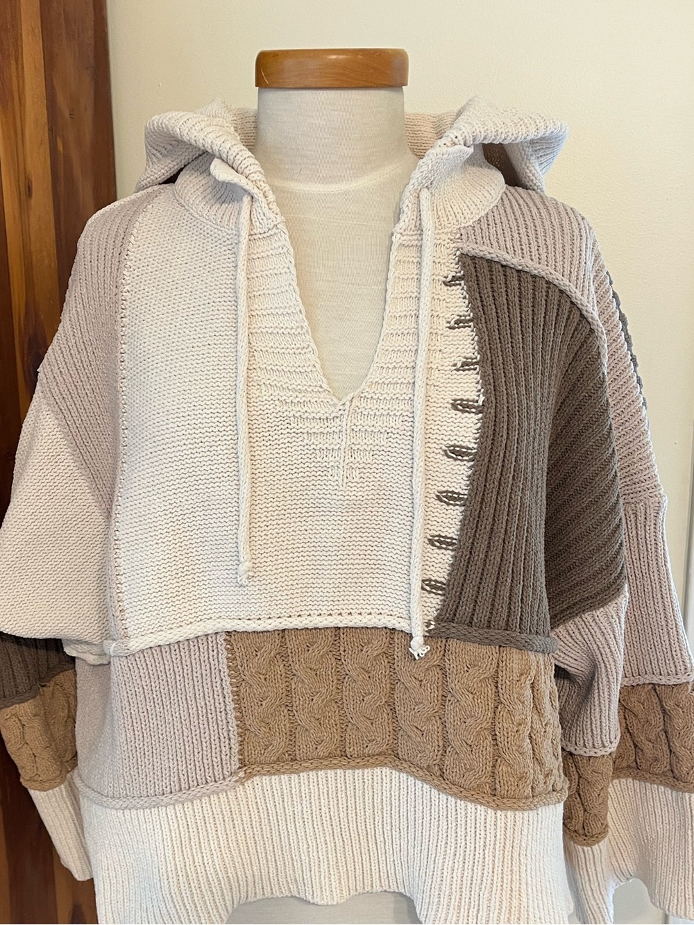 POL SMALL Awesome chunky Patchwork Cable-Knit Hoodie SweaterExcellent Condition